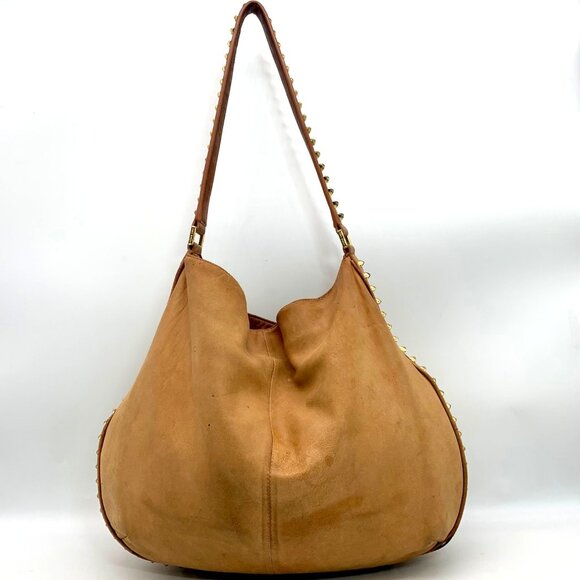 Tory Burch Tan Leather Pyramid Studded Hobo Shoulder Bag - Picture 2 of 11